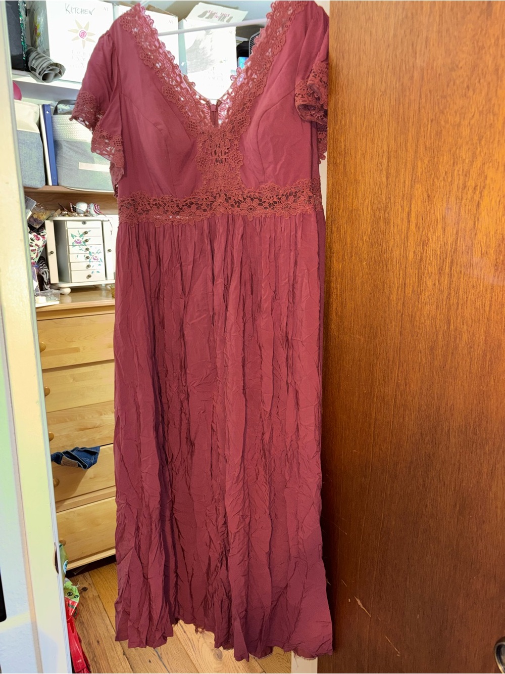 Women's Lace-Trim V-Neck Maxi Dress - Burgundy
